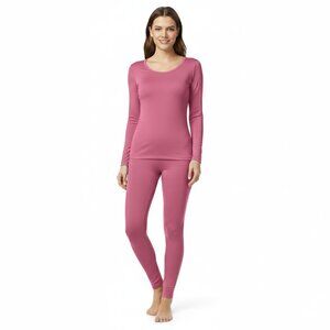 Women's Microfiber Fleece Lined Thermals 2-pc Set, Pink